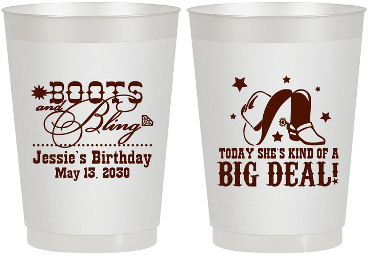 Personalized Birthday 10 oz Frosted Cups - Boots And Bling | 20038