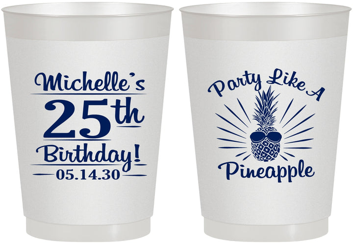 Personalized Birthday 10 oz Frosted Cups - 25th Pineapple | 20043
