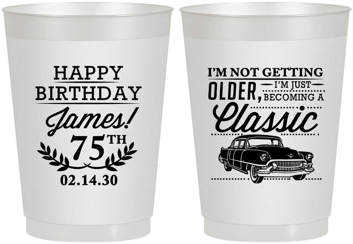 Personalized Birthday 10 oz Frosted Cups - 75th Classic Car | 20055