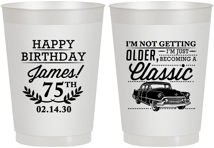 Personalized Birthday 10 oz Frosted Cups - 75th Classic Car | 20055