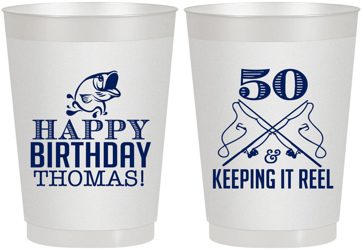 Personalized Birthday 10 oz Frosted Cups - 50th Keeping It Reel | 20066