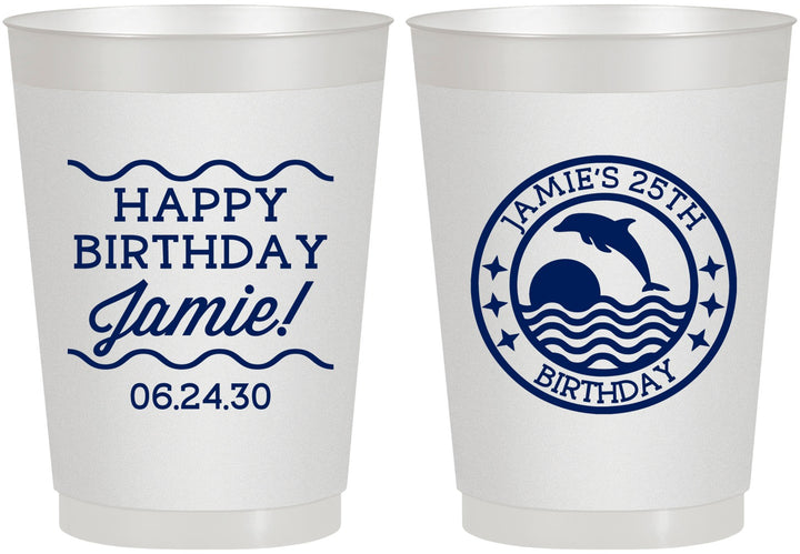 Personalized Birthday 10 oz Frosted Cups - 25th Dolphins | 20077