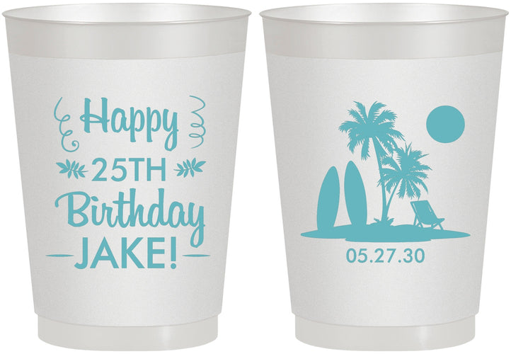 Personalized Birthday 10 oz Frosted Cups - 25th Beach | 20079