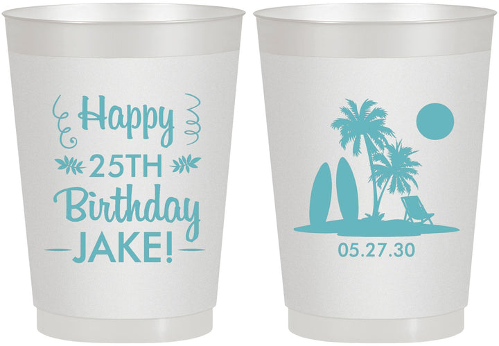 Personalized Birthday 10 oz Frosted Cups - 25th Beach | 20079