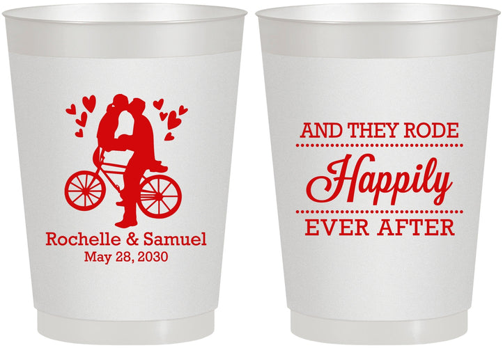 Personalized Wedding 10 oz Frosted Cups - Happily Ever After Bicycle | 201