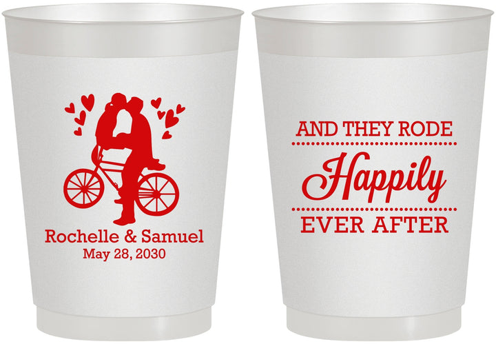 Personalized Wedding 10 oz Frosted Cups - Happily Ever After Bicycle | 201