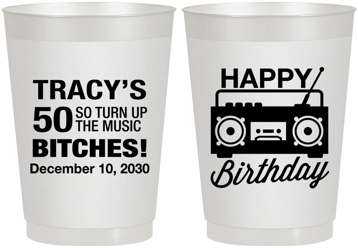 Personalized Birthday 10 oz Frosted Cups - 50th Cassette Tape | 20118
