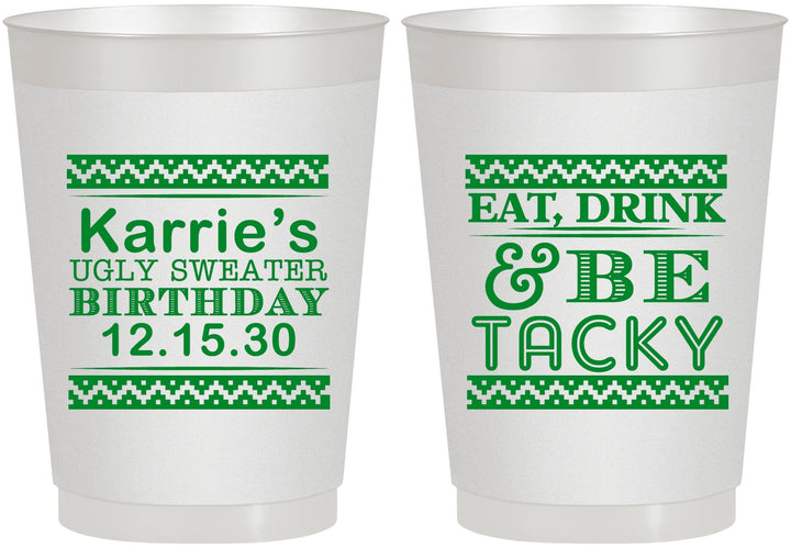 Personalized Birthday 10 oz Frosted Cups - Christmas Eat Drink Tacky | 20137