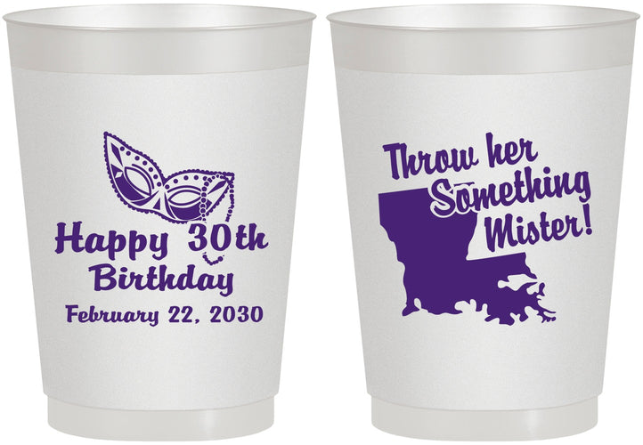 Personalized Birthday 10 oz Frosted Cups - 30th Mardi Gras | 20146