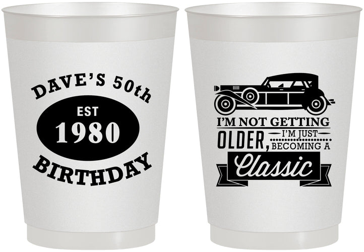 Personalized Birthday 10 oz Frosted Cups - 50th Classic Car | 20156