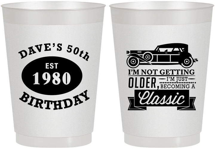 Personalized Birthday 10 oz Frosted Cups - 50th Classic Car | 20156