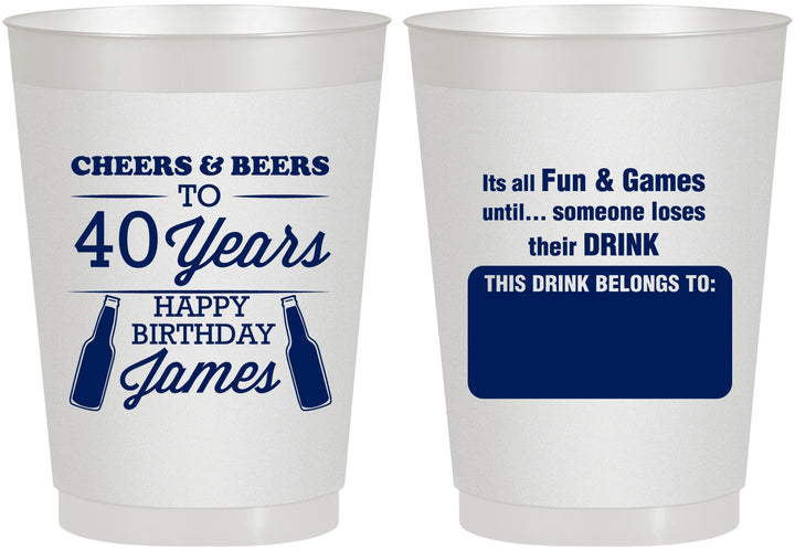 Personalized Birthday 10 oz Frosted Cups - Cheers Beers To 40 Years | 20165