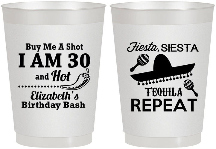 Personalized Birthday 10 oz Frosted Cups - 30th Fiesta Siesta Tequila | 20177