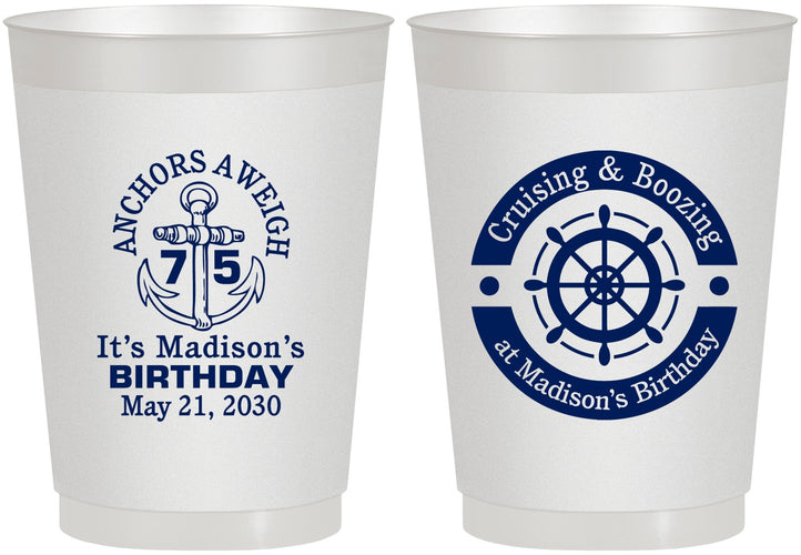 Personalized Birthday 10 oz Frosted Cups - 75th Nautical | 20178