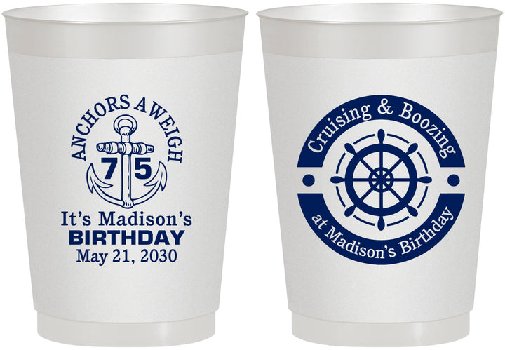 Personalized Birthday 10 oz Frosted Cups - 75th Nautical | 20178