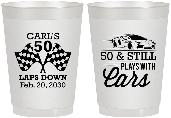 Personalized Birthday 10 oz Frosted Cups - 50th Race Car | 20187