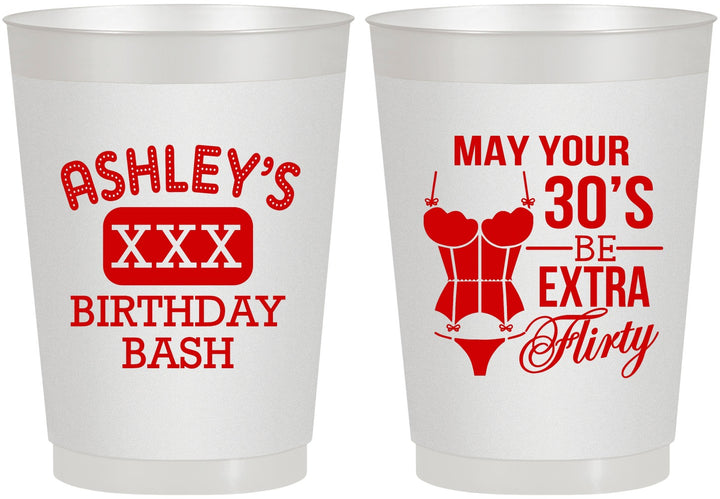Personalized Birthday 10 oz Frosted Cups - 30th Flirty At Thirty | 20192