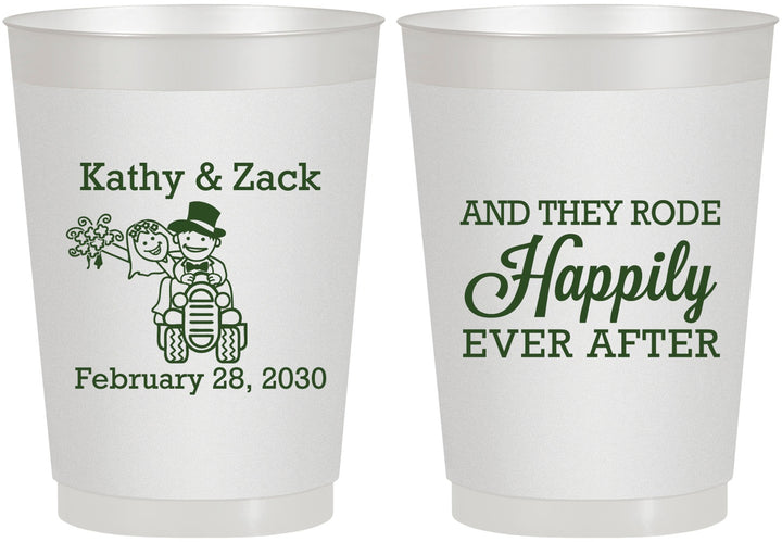 Personalized Wedding 10 oz Frosted Cups - Happily Ever After Tractor | 202