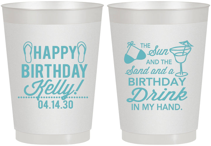 Personalized Birthday 10 oz Frosted Cups - Sun Sand Drink Hand | 20202