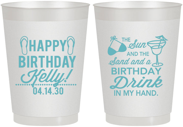 Personalized Birthday 10 oz Frosted Cups - Sun Sand Drink Hand | 20202