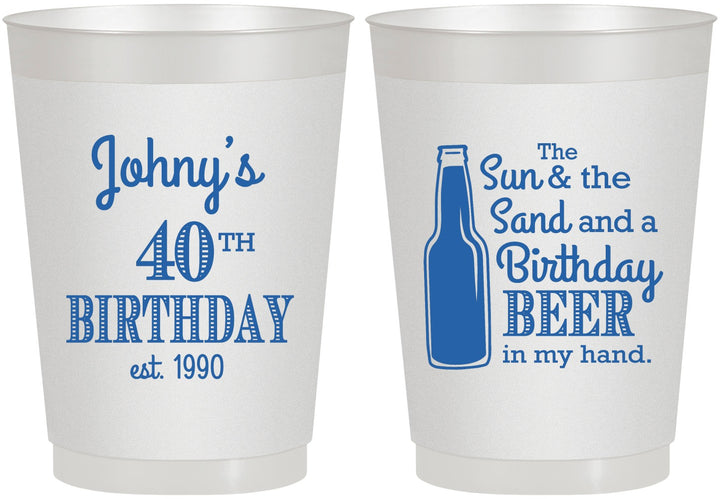 Personalized Birthday 10 oz Frosted Cups - 40th Sun Sand Beer | 20204