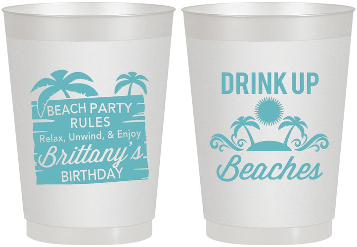 Personalized Birthday 10 oz Frosted Cups - Drink Up Beaches | 20206