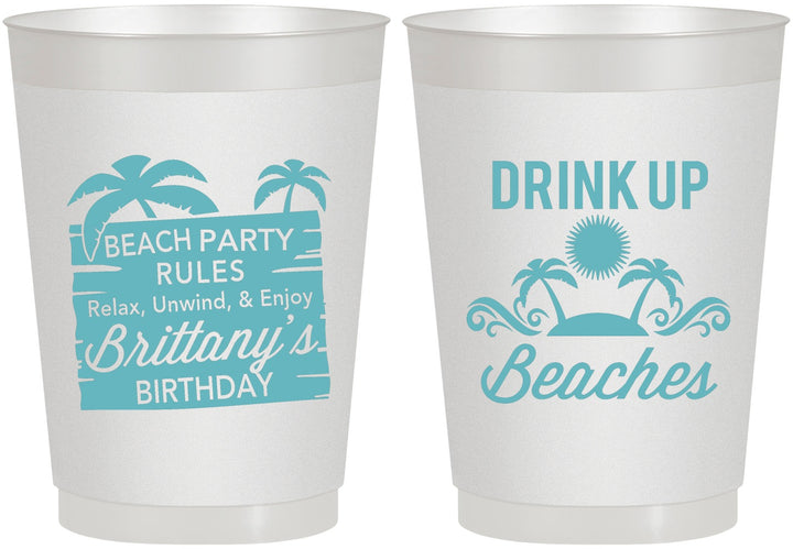 Personalized Birthday 10 oz Frosted Cups - Drink Up Beaches | 20206