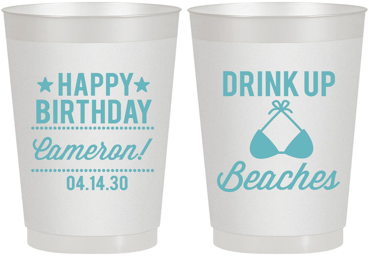 Personalized Birthday 10 oz Frosted Cups - Drink Up Beaches | 20208
