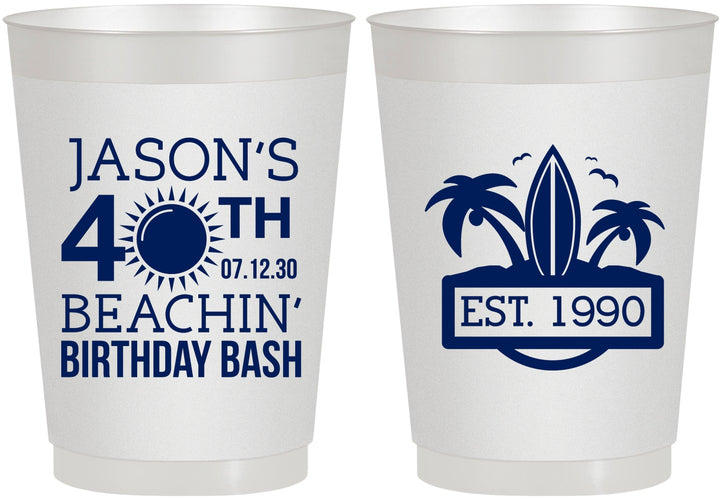Personalized Birthday 10 oz Frosted Cups - 40th Beach | 20212