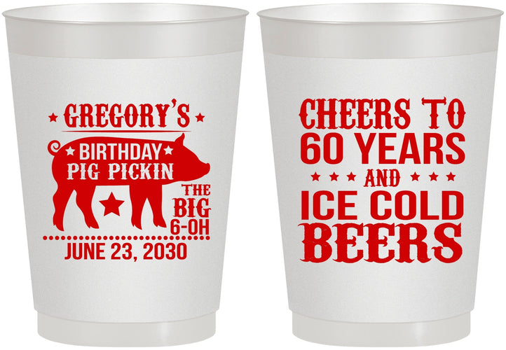 Personalized Birthday 10 oz Frosted Cups - 60th Barbeque Bbq | 20217