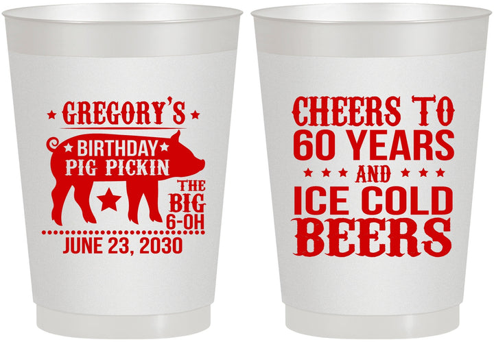 Personalized Birthday 10 oz Frosted Cups - 60th Barbeque Bbq | 20217