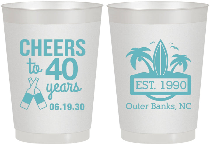Personalized Birthday 10 oz Frosted Cups - 40th Beach | 20226