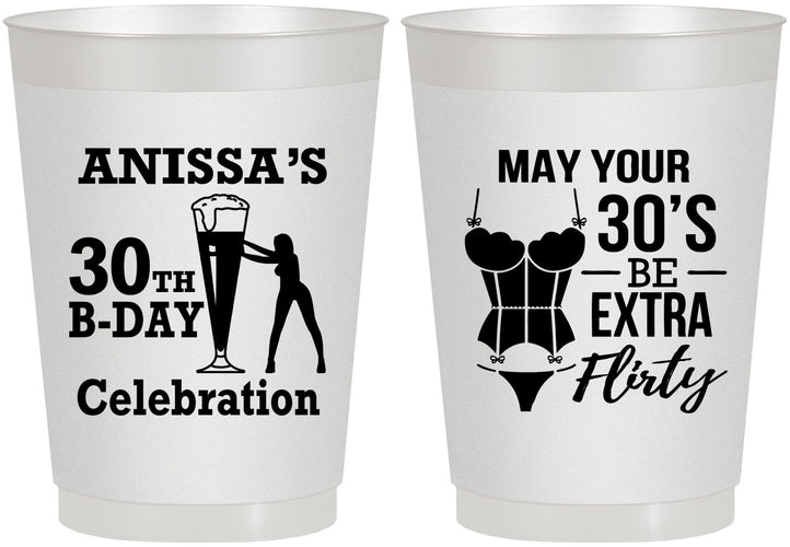 Personalized Birthday 10 oz Frosted Cups - 30th Flirty At Thirty | 20236