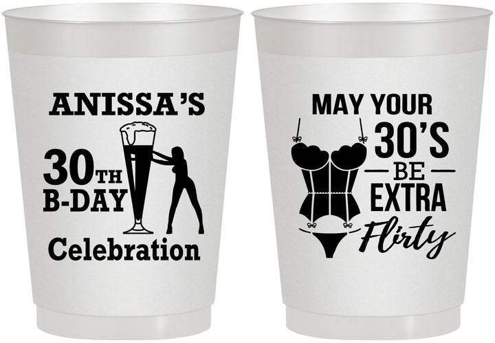Personalized Birthday 10 oz Frosted Cups - 30th Flirty At Thirty | 20236