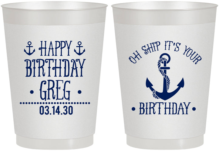 Personalized Birthday 10 oz Frosted Cups - Oh Ship Nautical | 20238
