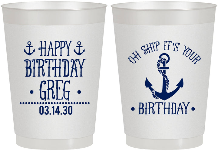 Personalized Birthday 10 oz Frosted Cups - Oh Ship Nautical | 20238