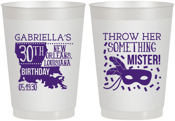 Personalized Birthday 10 oz Frosted Cups - 30th Mardi Gras | 20246