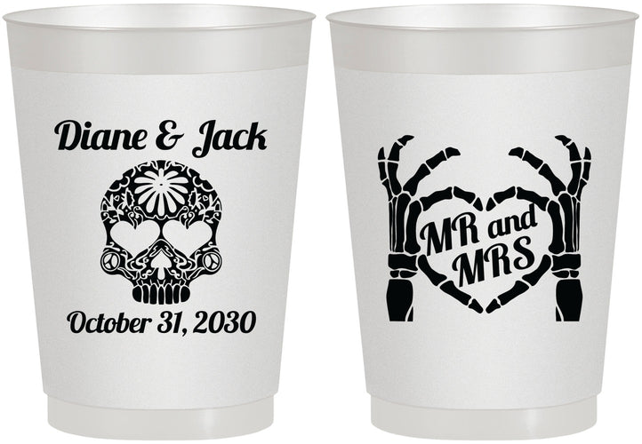Personalized Wedding 10 oz Frosted Cups - Mr And Mrs Sugar Skull | 205