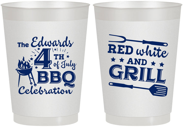 Personalized 4th Of July 10 oz Frosted Cups - Red White Grill | 220005