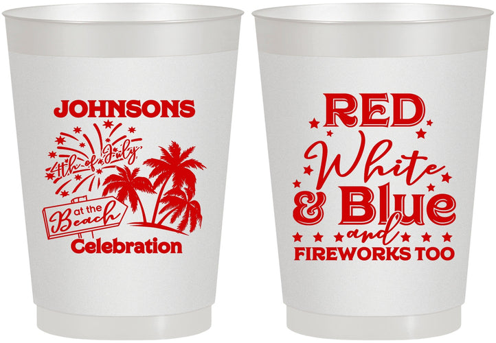Personalized 4th Of July 10 oz Frosted Cups - Beach Fireworks | 220022