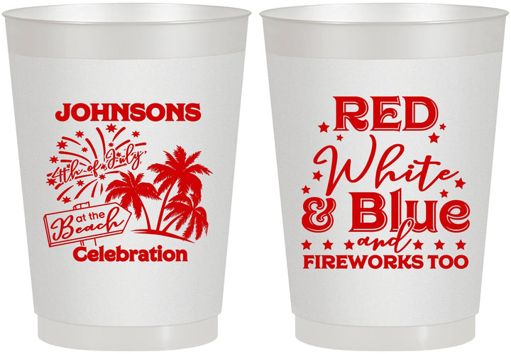 Personalized 4th Of July 10 oz Frosted Cups - Beach Fireworks | 220022