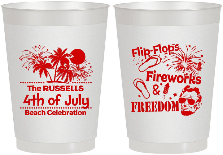 Personalized 4th Of July 10 oz Frosted Cups - Fireworks Beach | 220026