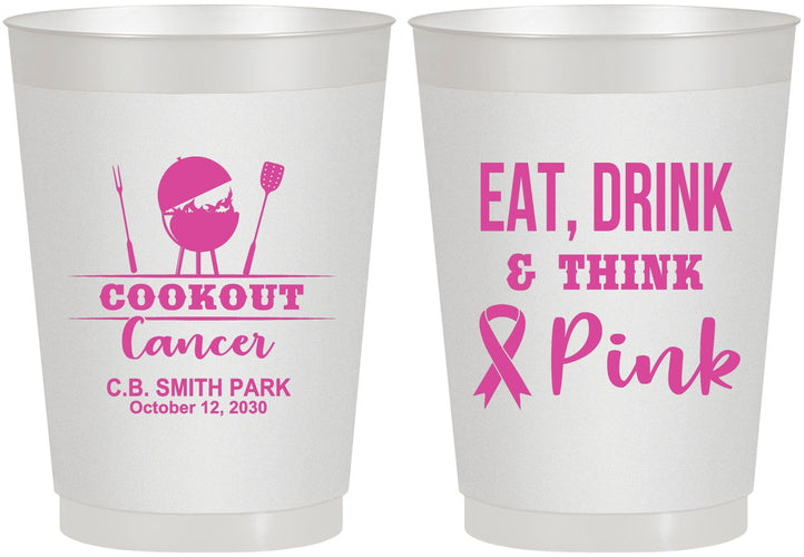 Personalized Awareness 10 oz Frosted Cups - Eat Drink Think Pink | 230009