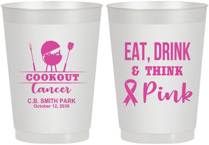 Personalized Awareness 10 oz Frosted Cups - Eat Drink Think Pink | 230009