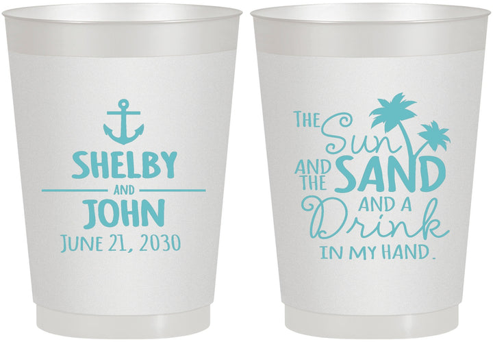Personalized Wedding 10 oz Frosted Cups - Sun Sand Drink In My Hand | 233