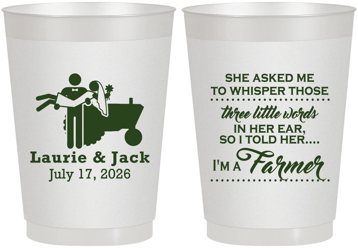 Personalized Wedding 10 oz Frosted Cups - Farmer Tractor | 244