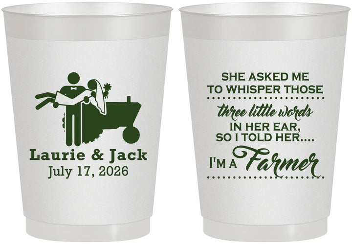 Personalized Wedding 10 oz Frosted Cups - Farmer Tractor | 244