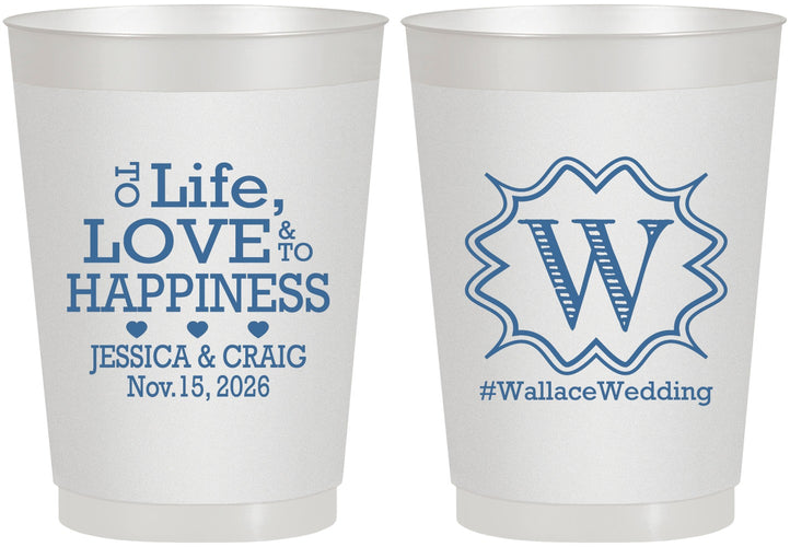Personalized Wedding 10 oz Frosted Cups - Life Love Happiness | 248