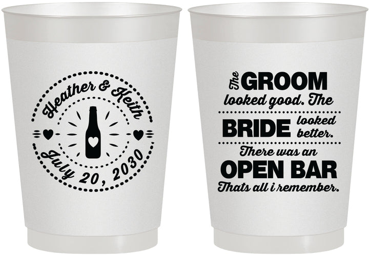 Personalized Wedding 10 oz Frosted Cups - Groom Bride Open Bar | 253