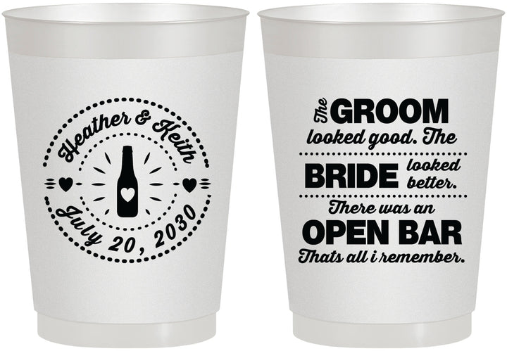 Personalized Wedding 10 oz Frosted Cups - Groom Bride Open Bar | 253